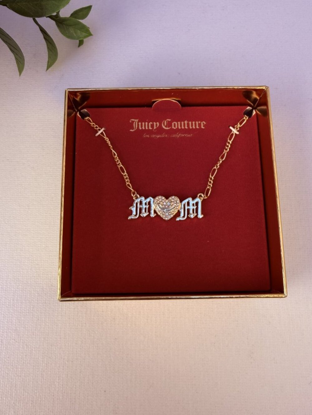 Juicy Couture M Heart Necklace Gold Tone Rhinestone Pendant Gift Box - Picture 3 of 4
